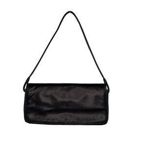 Liz Claiborne Black‎ Leather Shoulder Bag Vintage Y2K Whipstitch Baguette Purse